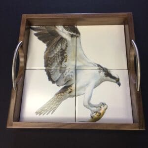 A square tray with an eagle on it