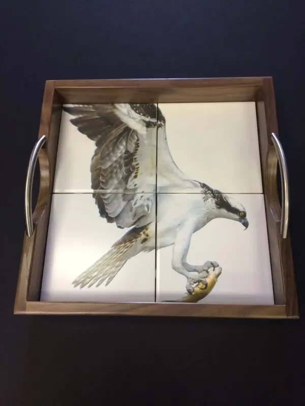 A square tray with an eagle on it