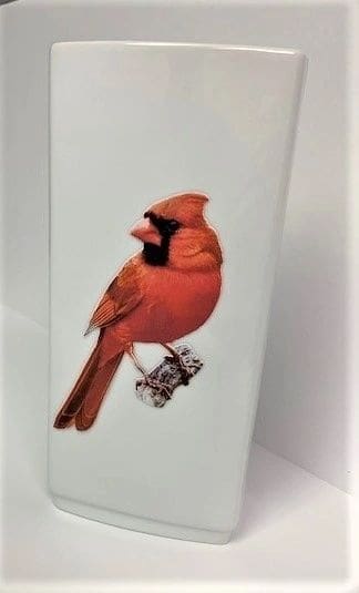 A red bird is sitting on the branch of a tree.